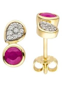 Paar Ohrstecker Jobo "Ohrringe Rubinohrringe 10 mm", rubinrot, rot, Ohrringe, Damen, Gelbgold 333, 333 Gold mit Rubin und 18 Zirkonia