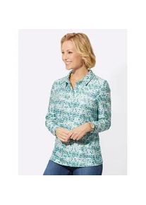 Poloshirt Classic Basics "Winter-Shirt", Damen, Gr. 48, beige (ecru, ozean, bedruckt), 92% Polyester, 8% Elasthan, gemustert, Shirts