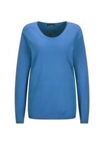 Rundhalspullover GOLDNER "Kurzgr&ouml;&szlig;e Edler Feinstrickpullover, V-Ausschnitt", Damen, Gr. 20, blau, Obermaterial: 60% Viskose CV. 40% Baumwolle CO., Pullover Rundhalspullover, Rund-V-Ausschnitt