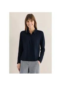 Langarmshirt Cecil, Damen, Gr. XXL (46), universal blau, Web, 50% Baumwolle, 50% Modal, unifarben, comfort fit normal, V-Ausschnitt, breiter Bund, Shirts Langarmshirt, Jersey