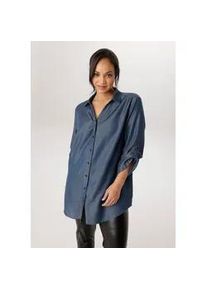 Jeansbluse ANISTON PLUS, Damen, Gr. 44, blau, Web, Obermaterial: 100% Lyocell, unifarben, figurumspielend Po-bedeckend, Krempel&auml;rmel, Blusen Jeansbluse, aus weicher Lyocell Qualit&auml;t - NEUE KOLLEKTION
