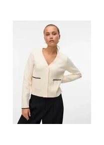V&eacute;ro Moda Strickjacke VERO MODA "VMGOLD LS V-NECK CONTRAST CARDIGAN", Damen, Gr. XS, birch detail:with schwarz, Strick, Obermaterial: 50% Viskose, 28% Polyester, 22% Nylon, unifarben, regular fit normal, V-Ausschnitt, Strickjacken Strickjacke