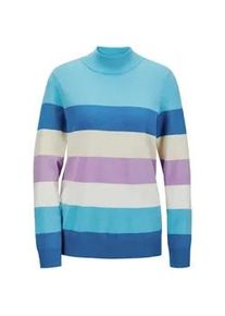 Rundhalspullover GOLDNER "Kurzgr&ouml;&szlig;e Strickpullover", Damen, Gr. 22, blau (blau, gemustert), Obermaterial: 50% Viskose CV. 28% Polyester PES. 22% Polyamid PA., Rippe, Pullover Rundhalspullover, Stehbund mit Rippe