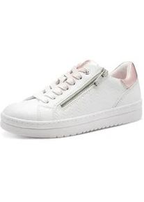 Plateausneaker Marco Tozzi, Damen, Gr. 37, wei&szlig;, puder, Lederimitat, unifarben mit Farbeinsatz, Schuhe Plateausneaker, Freizeitschuh, Halbschuh, Schn&uuml;rschuh in veganer Verarbeitung