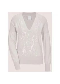 Madeleine Mode Longpullover MADELEINE "Feinstrickpullover Baumwollpullover mit Pailletten", Damen, Gr. 34, wei&szlig; (perlwei&szlig;), Obermaterial: 95% Baumwolle CO. 5% Kaschmir WS., Modern, figurumspielend, Pullover Longpullover, Pailletten im Vorderteil