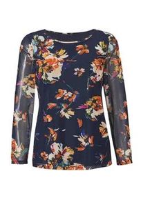 Print-Shirt GOLDNER "Kurzgr&ouml;&szlig;e Mesh-Shirt", Damen, Gr. 20, blau (marine, gemustert), Obermaterial: 92% Polyester PES. 8% Elasthan EL., normales B&uuml;ndchen, Shirts, Floraler Druck