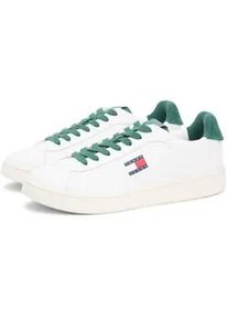 Tommy Hilfiger Sneaker TOMMY JEANS "ARCHIVE '98", Herren, Gr. 45, ecru, dunkelgr&uuml;n, Nappaleder, Textil, unifarben mit Farbeinsatz, Schuhe Sneaker, Freizeitschuh, Streetwear, Halbschuh, Schn&uuml;rer mit Logoflagge