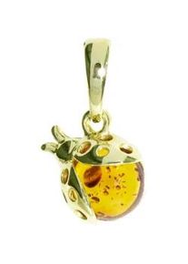 Kettenanh&auml;nger OSTSEE-SCHMUCK "- Marienk&auml;fer - Silber 925/000, vergoldet - Bernstein" Gr. 19, gold (goldfarben, gelb), Schmuckanh&auml;nger, Damen, Silber 925 (Sterlingsilber), Kettenanh&auml;nger