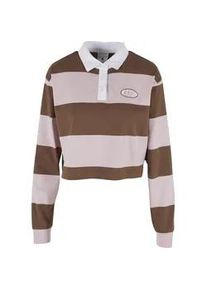Longsleeve Karl Kani "Karl Kani Karl Kani Woven Signature Crop Striped Rugby LS", Damen, Gr. XL, rose, taupe, wei&szlig;, 100% Baumwolle, bedruckt, normal, amerikanischer Ausschnitt, Shirts