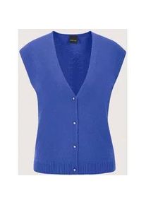 Madeleine Mode Strickjacke MADELEINE "Strickweste Schurwoll-Kaschmir-Weste mit V-Ausschnitt", Damen, Gr. 34, blau (azurblau), Obermaterial: 90% Schurwolle WV. 10% Kaschmir WS., Modern, gerade, Strickjacken Strickjacke, Strickweste