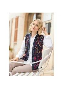 Strickjacke GOLDNER "Elegante Viskose-Weste mit Muster", Damen, Gr. 40, blau (dunkelblau, gemustert), Obermaterial: 42% Polyacryl PAN. 32% Viskose CV. 26% Baumwolle CO., Strickjacken Strickjacke, apartes Jacquardmuster