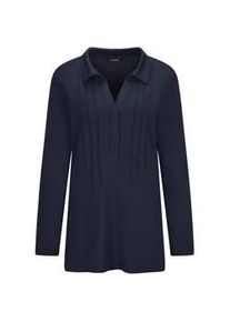 Langarmshirt GOLDNER "Halbarm Blusenshirt mit Hemdkragen", Damen, Gr. 42, blau (marine), Obermaterial: 95% Viskose CV. 5% Elasthan EL., Modisch, Shirts Langarmshirt, Biesen