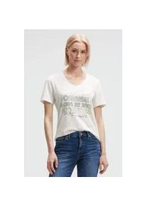 V-Shirt SOCCX, Damen, Gr. XS, wei&szlig;, Single Jersey, Material: 95% Baumwolle, 5% Elasthan, bedruckt, slim fit normal, V-Ausschnitt, eingesetzt gerader Abschluss, Shirts, mit Baumwolle