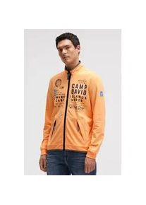 Sweatjacke CAMP DAVID, Herren, Gr. M, orange, Material: 54% Polyester, 40% Baumwolle, 6% Elasthan, bedruckt, bestickt, relaxed fit normal, hoch geschlossener Ausschnitt, eingesetzt B&uuml;ndchen, Sweatjacken Sweatjacke, mit reflektierenden Details