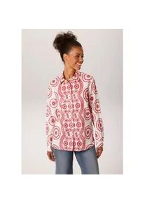 Hemdbluse Aniston CASUAL, Damen, Gr. 48, wei&szlig;, rot, Web, Obermaterial: 100% Baumwolle, bestickt, gemustert, l&auml;ssig geschnitten h&uuml;ftbedeckend, 1-Knopf-Manschette, Blusen Hemdbluse, mit Lochmuster und Stickereien aufw&auml;ndig verziert - NEUE KOLLEKTION, Topseller