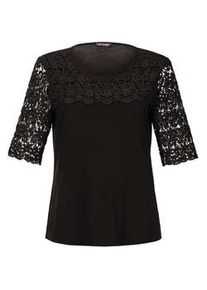 Langarm-Poloshirt GOLDNER "Viskose-Blusenshirt mit Spitze", Damen, Gr. 42, schwarz, Obermaterial: 95% Viskose CV. 5% Elasthan EL., normales B&uuml;ndchen, Shirts, Ohne