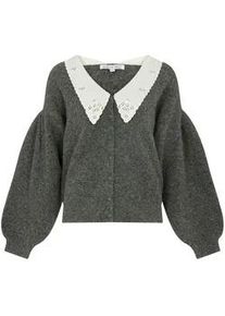 Lily & Lionel Strickjacke LILY AND LIONEL "Suzzanna Embroidered Collar Cardigan Damen", Damen, Gr. 36, charcoal grau, 44% Polyester, 36% Polyacryl, 10% Nylon, 6% Wolle, 4% Elasthan, Strickjacken Strickjacke