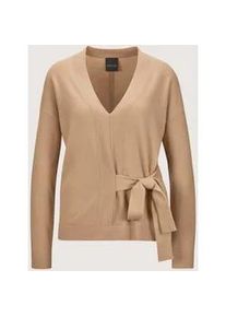 Madeleine Mode Longpullover MADELEINE "Pullover V-Pullover mit Bindeband", Damen, Gr. 36/38, braun (caramel, melange), Obermaterial: 90% Schurwolle WV. 10% Kaschmir WS., Modern, normal, Pullover Longpullover