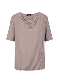 Kurzarmshirt GOLDNER "Shirt", Damen, Gr. 42, beige (taupe), Obermaterial: 95% Viskose CV. 5% Elasthan EL., Basic, figurumspielend, Gerade, Shirts, Wasserfallausschnitt