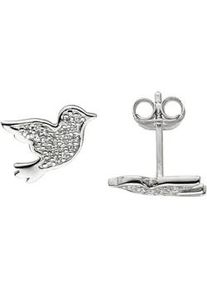 Paar Ohrstecker Jobo "Ohrringe Silberohrringe Vogel 8 mm", silber 925, wei&szlig;, Ohrringe, Damen, Silber 925 (Sterlingsilber), 925 Silber mit 34 Zirkonia