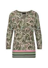 Print-Shirt GOLDNER "Kurzgr&ouml;&szlig;e Jerseyshirt mit floralem Design", Damen, Gr. 20, gr&uuml;n (khaki, gemustert), Obermaterial: 95% Viskose CV. 5% Elasthan EL., figurumspielend, Shirts, stretchbequemer Viskosejersy