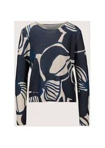 Madeleine Mode Longpullover MADELEINE "Pullover Kurzer Rundhals-Pullover mit Unikat-Print", Damen, Gr. 36/38, blau (marine, wollwei&szlig;), Obermaterial: 70% Polyester PES. 30% Viskose CV., Modern, normal, Pullover Longpullover