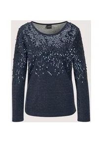 Madeleine Mode Langarmshirt MADELEINE "Sweatshirt Glitzeroberteil mit funkelnden Details", Damen, Gr. 42, blau (marine, silberfarben), Obermaterial: 60% Polyester PES. 24% Viskose CV. 16% metallisierte Fasern MTF., Modern, normal, Shirts Langarmshirt, Glanzeffekte durch Pailletten