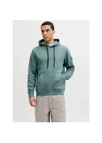 Jack & Jones Kapuzensweatshirt JACK & JONES "JCOFUSION SWEAT BADGE HOOD", Herren, Gr. L, north atlantic, angeraute Sweatware, Obermaterial: 52% Polyester, 48% Baumwolle, unifarben, relaxed fit normal, ohne Ausschnitt, Sweatshirts