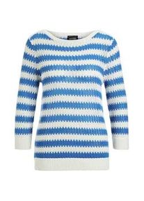 Strickpullover GOLDNER "Kurzgr&ouml;&szlig;e Halbarm Streifenstrick-Pullover", Damen, Gr. 22, wei&szlig; (wei&szlig;, blau, gemustert), Obermaterial: 50% Baumwolle CO. 50% Polyacryl PAN., gerade, Rippe, Pullover Strickpullover, Lochmuster