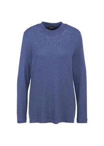 Longpullover GOLDNER "Angenehm weiches Shirt mit Glitzersteinen", Damen, Gr. 42, blau (schieferblau, melange), Obermaterial: 75% Viskose CV. 20% Polyester PES. 5% Elasthan EL., Tubular, Pullover Longpullover, Mit tonigen Glitzersteinen vorn