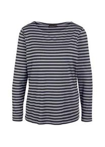 Longpullover GOLDNER "Kurzgr&ouml;&szlig;e Buntgewirktes Ringelshirt", Damen, Gr. 22, blau (marine, grau), Obermaterial: 95% Viskose CV. 5% Elasthan EL., Tubular, Pullover Longpullover, Bunt gewirkter und dadurch farbbest&auml;ndiger Ringel