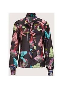 Madeleine Mode Langarmbluse MADELEINE "Hemdbluse Farbenfrohe Dschungel-Print Bluse", Damen, Gr. 36, schwarz (schwarz, multicolor), Obermaterial: 100% Polyester PES., Modern, Blusen, Mit Schluppenband