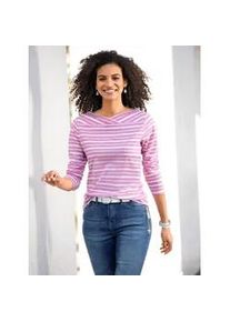 T-Shirt Casual Looks "Shirt", Damen, Gr. 54, lila (orchidee, champagner, geringelt), 50% Baumwolle, 50% Modal, gemustert, gestreift, mehrfarbig, asymmetrischer Ausschnitt, Shirts T-Shirt