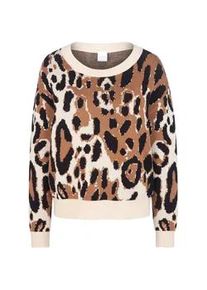 Madeleine Mode Longpullover MADELEINE "Pullover Pullover mit Animalmuster", Damen, Gr. 44/46, schwarz (schwarz, multicolor), Obermaterial: 50% Baumwolle CO. 50% Schurwolle WV., Modern, Pullover Longpullover