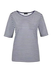Kurzarmshirt GOLDNER "Kurzgr&ouml;&szlig;e Stilvolles Streifenshirt f&uuml;r Damen", Damen, Gr. 25, blau (marine, wei&szlig;, geringelt), Obermaterial: 92% Viskose CV. 8% Elasthan EL., gerade, Gerade, Shirts, Blende