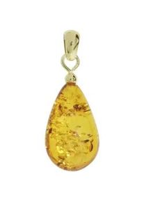 Kettenanh&auml;nger OSTSEE-SCHMUCK "- Tropfen flach, ca. 20 mm lang - Gold 333/000 - Bernstein -" Gr. 30, gold (gold 333, goldfarben, gelb), Schmuckanh&auml;nger, Damen, Bernstein, Kettenanh&auml;nger
