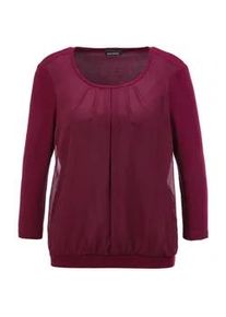 Kurzarmbluse GOLDNER "Kurzgr&ouml;&szlig;e Chiffon-Shirt mit 3/4-Arm, Rundhals", Damen, Gr. 21, rot (bordeaux), Obermaterial: 95% Viskose CV. 5% Elasthan EL., Casual, Gerade, Blusen, keine/nicht relevant