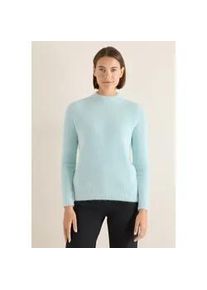 Strickpullover Cecil, Damen, Gr. L (42), light foam blau, Stoff, 80% Polyester, 20% Baumwolle, unifarben, comfort fit normal, hoch geschlossener Ausschnitt, Rippb&uuml;ndchen, Pullover Strickpullover, mit Ripp-Details