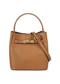 Umh&auml;ngetasche CLUTY, Damen, Gr. B/H/T: 18cm x 19cm x 13cm onesize, cognac, Leder, leicht gl&auml;nzend, unifarben, Taschen Umh&auml;ngetasche, echt Leder, Made in Italy