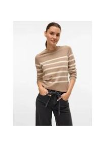 V&eacute;ro Moda Rundhalspullover VERO MODA "VMSABA PLAIN LS O-NECK PULLOVER GA NOOS", Damen, Gr. M, silber mink stripes:birch, Strick, Obermaterial: 50% Viskose, 28% Polyester, 22% Nylon, gestreift, normal, Rundhals, Rippstrickb&uuml;ndchen, Pullover Rundhalspullover