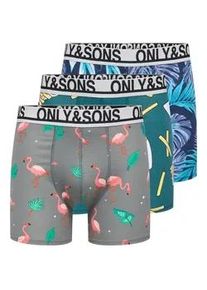 Only & Sons Trunk ONLY & SONS "ONSFITZ AOP WB BOLD BOXER 3PACK NOOS", Herren, Gr. XL, 3 Stk., navy blazer pack:flowers, fries, flamingo, Jersey, Obermaterial: 95% Baumwolle, 5% Elasthan, bedruckt, unifarben, normal, Unterhosen, Baumwollmischung, eng anliegend