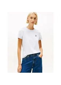 Kurzarmshirt Tommy Hilfiger "TH SCRIPT REG C-NK SS TEE", Damen, Gr. S (36), morning sky blau, Single Jersey, Obermaterial: 95% Baumwolle, 5% Elasthan, unifarben, regular fit normal, Rundhals, Shirts, Stretch, Baumwollmischung, regular fit
