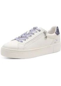 Plateausneaker Tamaris, Damen, Gr. 37, wei&szlig;, lila kombiniert, Lederimitat, Glitzer, kontrastfarbene Details, Schuhe Plateausneaker, Schn&uuml;rschuh, Halbschuh, Freizeitschuh in veganer Verarbeitung