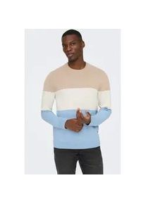 Only & Sons Rundhalspullover ONLY & SONS "ONSREX LIFE REG 12 CREW KNIT", Herren, Gr. XL, skyway pattern:skyway, cloud dancer, silber lining, Strick, Obermaterial: 70% Baumwolle, 30% Polyester, gemustert, regular fit, Rundhals, Rippb&uuml;ndchen, Pullover Rundhalspullover, Topseller