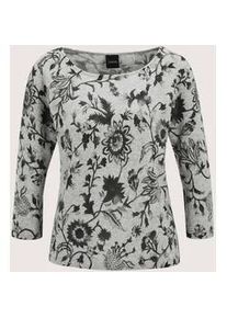 Madeleine Mode Longpullover MADELEINE "Kaschmirpullover Eleganter Strickpullover mit floralem Druck", Damen, Gr. 36/38, grau (silbergrau, bleigrau, melange), Obermaterial: 100% Kaschmir WS., Modern, Pullover Longpullover, Allover-Druck