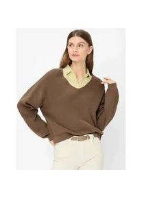 Strickpullover Brax "Style LANA", Damen, Gr. 34, braun, Strick, 100% Baumwolle, V-Ausschnitt, Pullover Strickpullover
