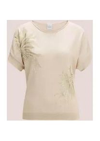 Madeleine Mode Longpullover MADELEINE "Pullover Kurzarm-Pullover mit glanzvollem Floral-Print", Damen, Gr. 48, wei&szlig; (perlwei&szlig;, multicolor), Obermaterial: 100% Baumwolle CO., Modern, Pullover Longpullover