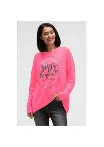 Rundhalspullover SOCCX, Damen, Gr. XL/XXL, neon pink, Strick, Material: 71% Polyester, 26% Viskose, 3% Elasthan, bedruckt, relaxed fit normal, Rundhals, Fledermaus&auml;rmel gerader Abschluss, Pullover Rundhalspullover, mit &uuml;berschnittenen Schultern, Topseller