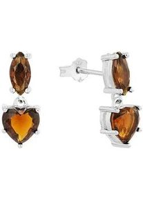 Paar Ohrstecker Amor "Schmuck Geschenk, Herz", silberfarben, braun, braun, Ohrringe, Damen, Silber 925 (Sterlingsilber), mit Glasstein