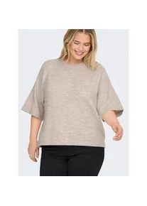 Strickpullover Only CARMAKOMA "CARSIMONI 3/4 PULLOVER KNT NOOS", Damen, Gr. M, pumice stone detail:melange, Strick, Obermaterial: 74% Polyacryl, 24% Polyester, 2% Elasthan, meliert, regular fit normal, Rundhals, Pullover Strickpullover, Materialmix, regular fit